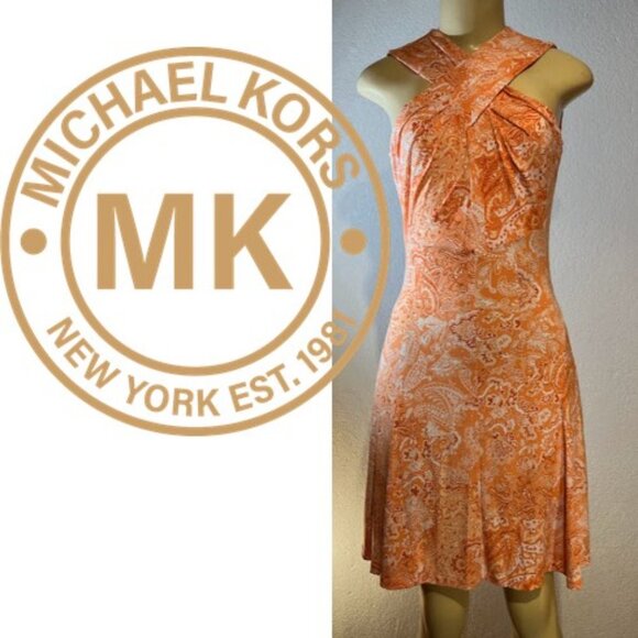 Michael Kors Dresses & Skirts - 🎩🗝️ NWT $98 MICHAEL KORS Nectarine Print Criss-cross Neckline A-line Dress
